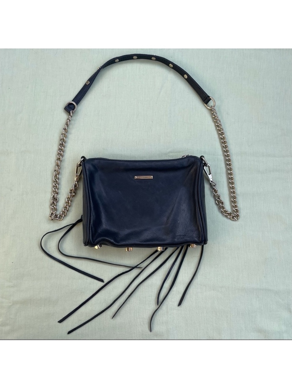Rebecca Minkoff Leather Fringe Crossbody Bag with Chain Strap - Black